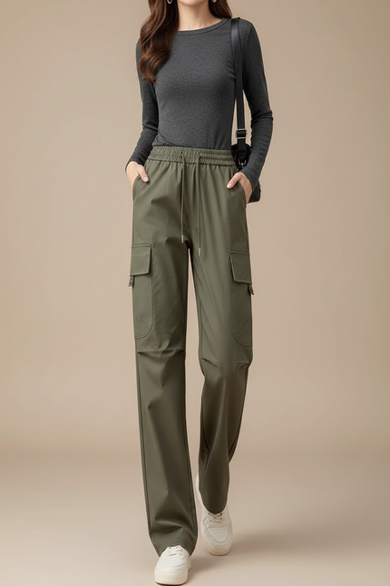 Pantalon Cargo Femme Vert Olive Large - Kaki Polyester