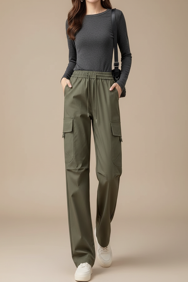 Pantalon Cargo Femme Vert Olive Large - Kaki Polyester