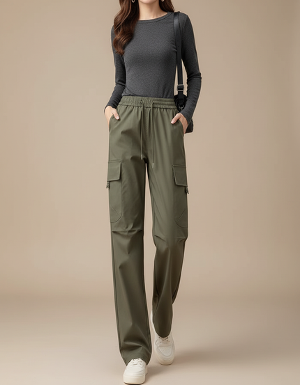 Pantalon Cargo Femme Vert Olive Large - Kaki Polyester