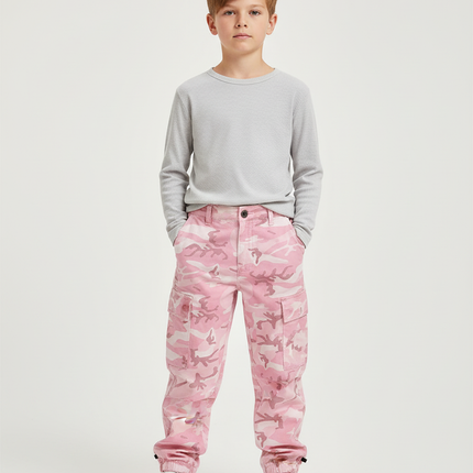Pantalon Cargo Rose Camouflage Ample Garçon Coton