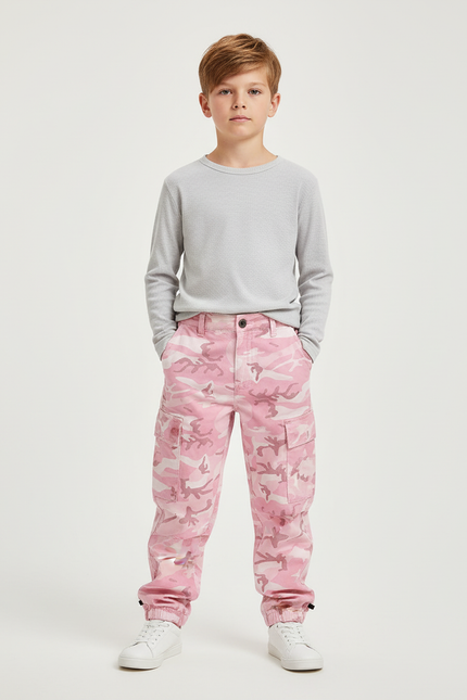 Pantalon Cargo Rose Camouflage Ample Garçon Coton