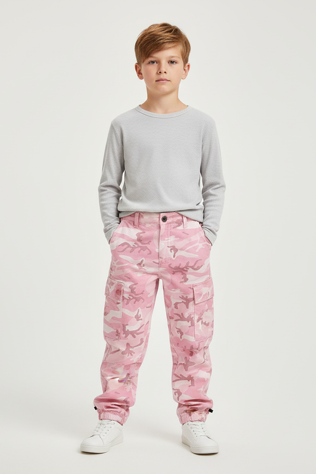 Pantalon Cargo Rose Camouflage Ample Garçon Coton