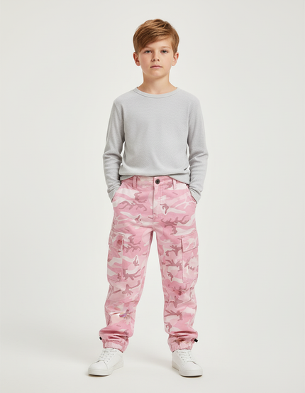 Pantalon Cargo Rose Camouflage Ample Garçon Coton