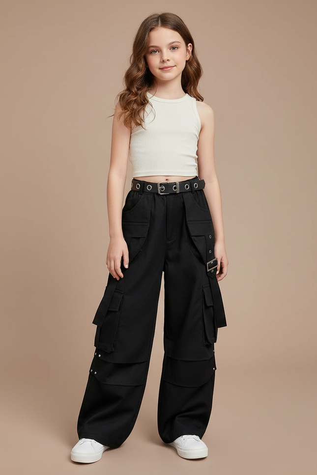 Pantalon Cargo Ceinture - Noir Toile