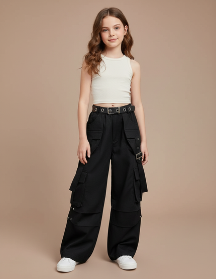 Pantalon Cargo Ceinture - Noir Toile