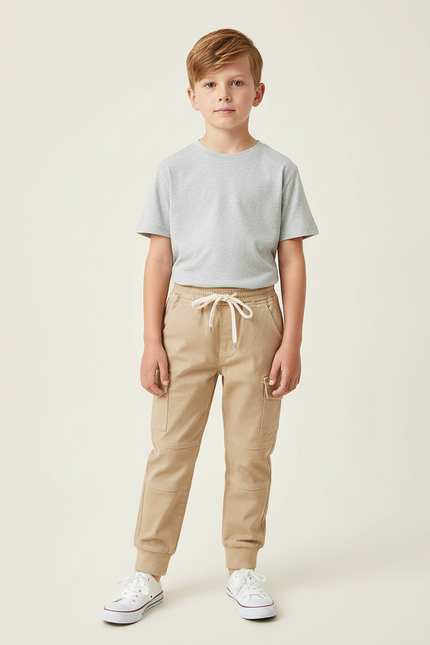 Pantalon Cargo Beige Coton Jogger Décontracté Garçon - Toile