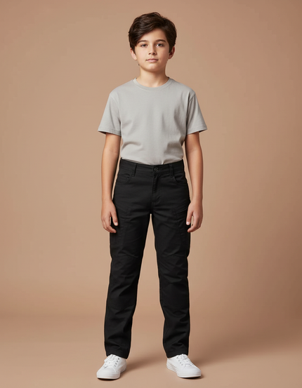 Pantalon Cargo Noir Enfant Coton Multi-Poches Décontracté