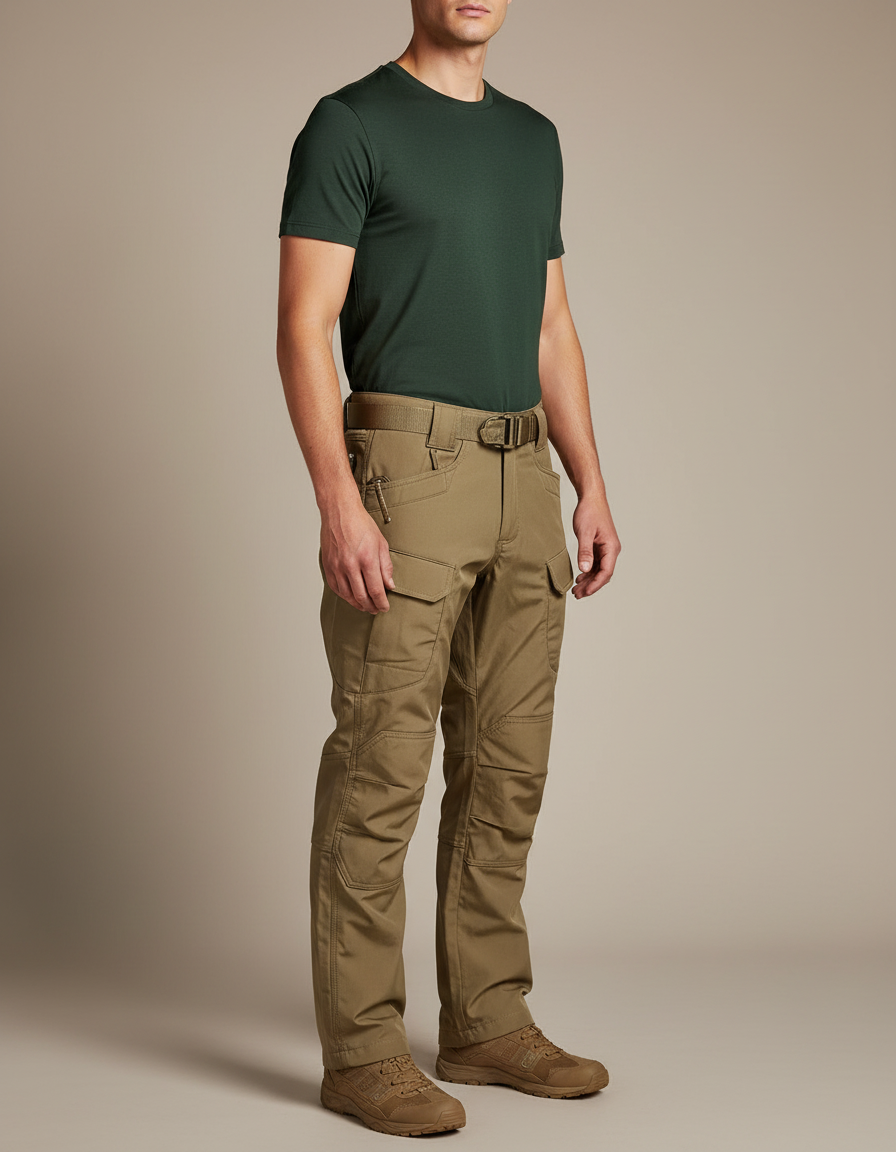 Pantalon Cargo Tactique Kaki Robuste Multipoches Homme - Polyester