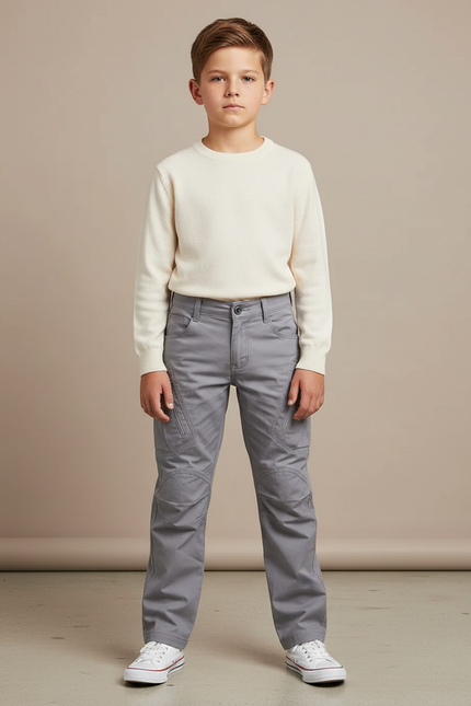 Pantalon Cargo Gris Enfant Renforcé Multi-Poches - Gabardine