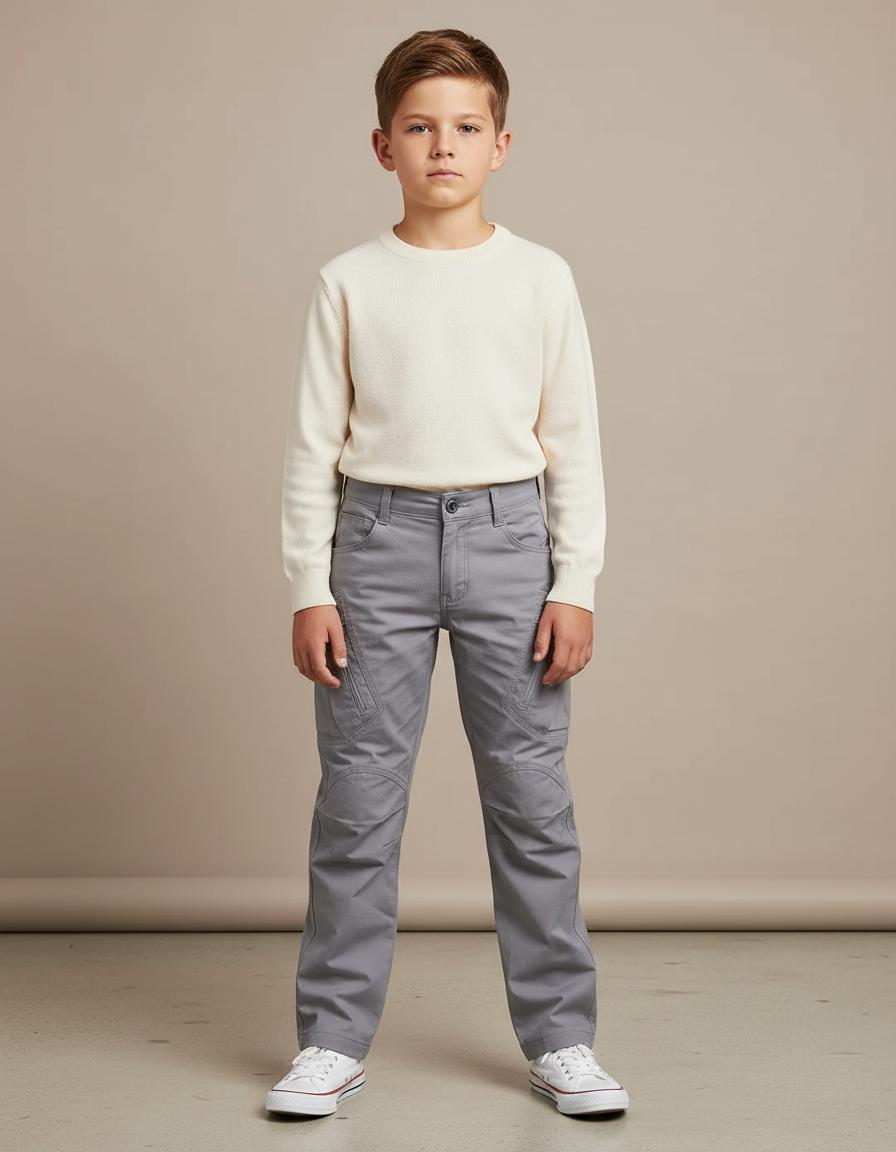 Pantalon Cargo Gris Enfant Renforcé Multi-Poches - Gabardine