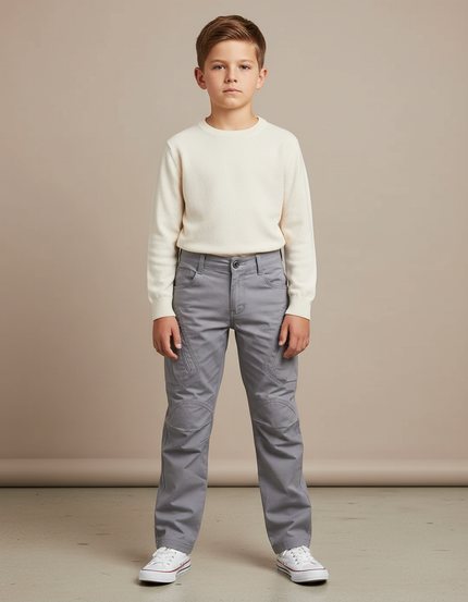 Pantalon Cargo Gris Enfant Renforcé Multi-Poches - Gabardine