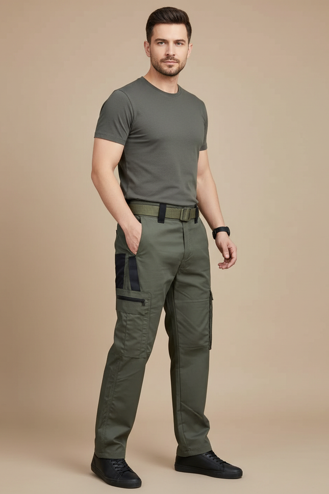 Pantalon Cargo Homme Vert Militaire Multipoches Durable Tactique - Kaki Toile