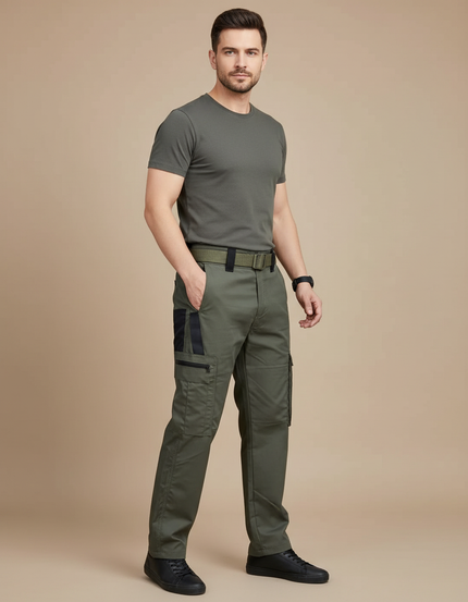 Pantalon Cargo Homme Vert Militaire Multipoches Durable Tactique - Kaki Toile