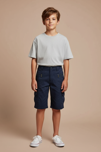 Pantalon Cargo Bleu Marine Coton Multipoches Garçon Décontracté - Toile