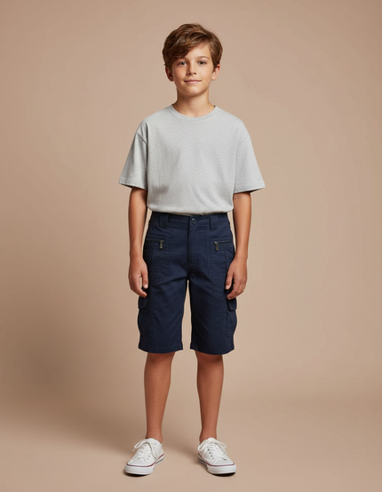 Pantalon Cargo Bleu Marine Coton Multipoches Garçon Décontracté - Toile