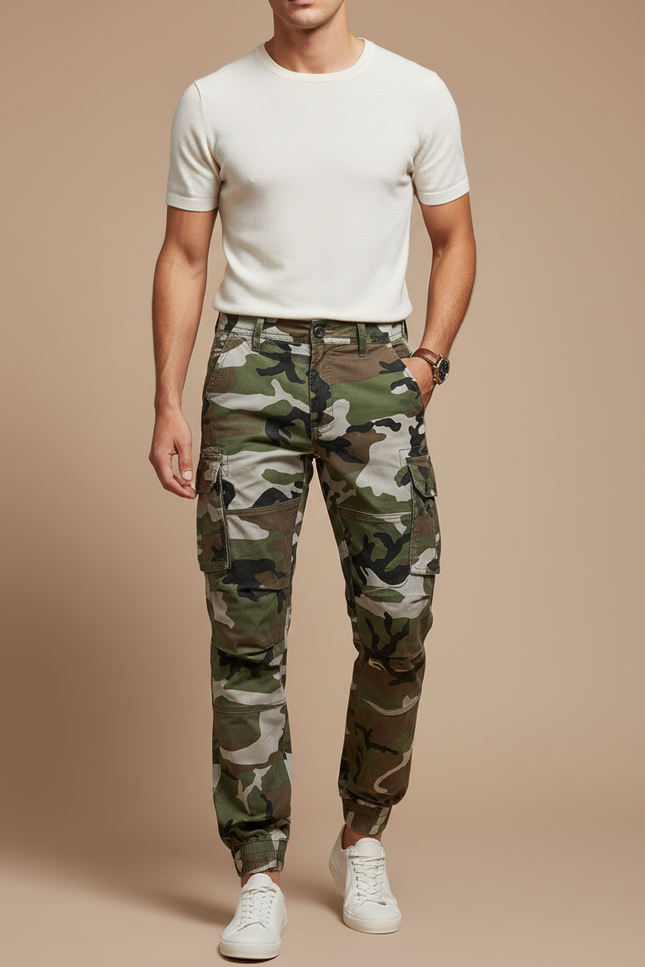 Pantalon Cargo Camouflage Militaire Coton Slim Jogger - Multicolore