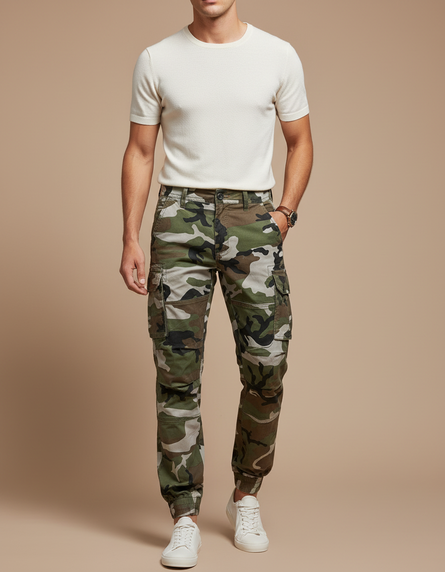 Pantalon Cargo Camouflage Militaire Coton Slim Jogger - Multicolore