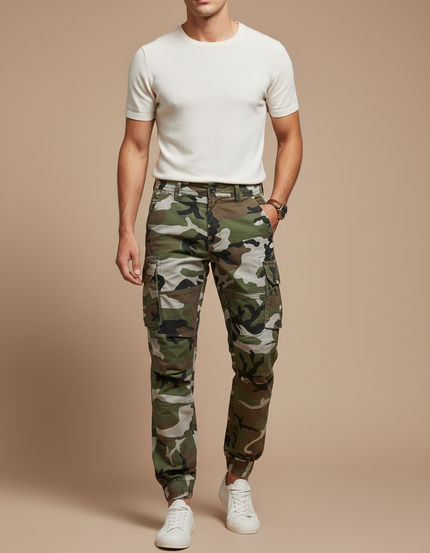 Pantalon Cargo Camouflage Militaire Coton Slim Jogger - Multicolore