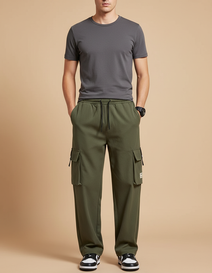 Pantalon Cargo Homme Vert Olive Baggy - Kaki Molleton