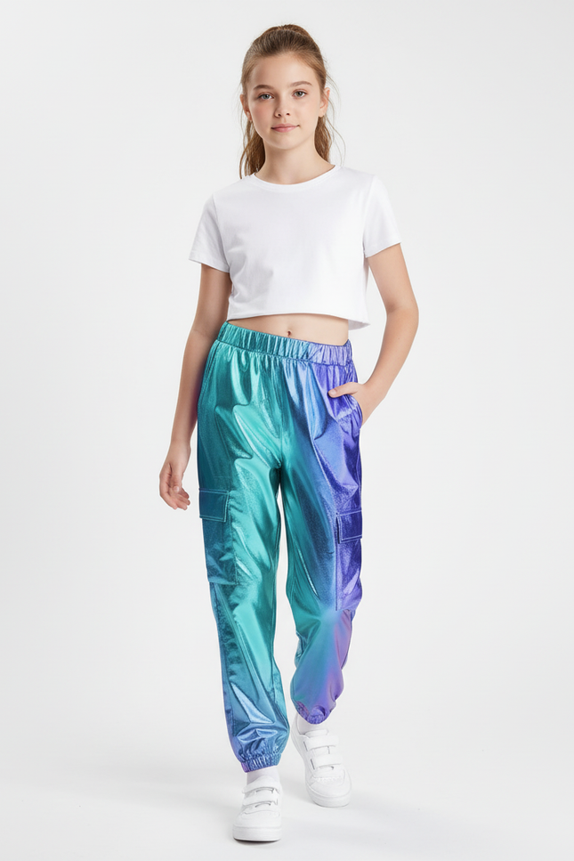 Pantalon Cargo Brillant Métallique Dégradé Ample Enfant - Multicolore Polyester