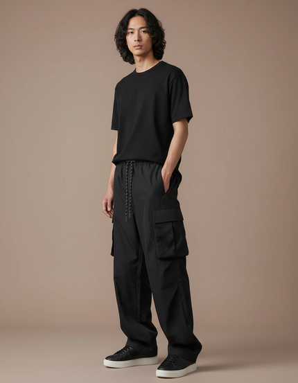 Pantalon Cargo Noir Ample Multipoches Homme Décontracté - Polyester