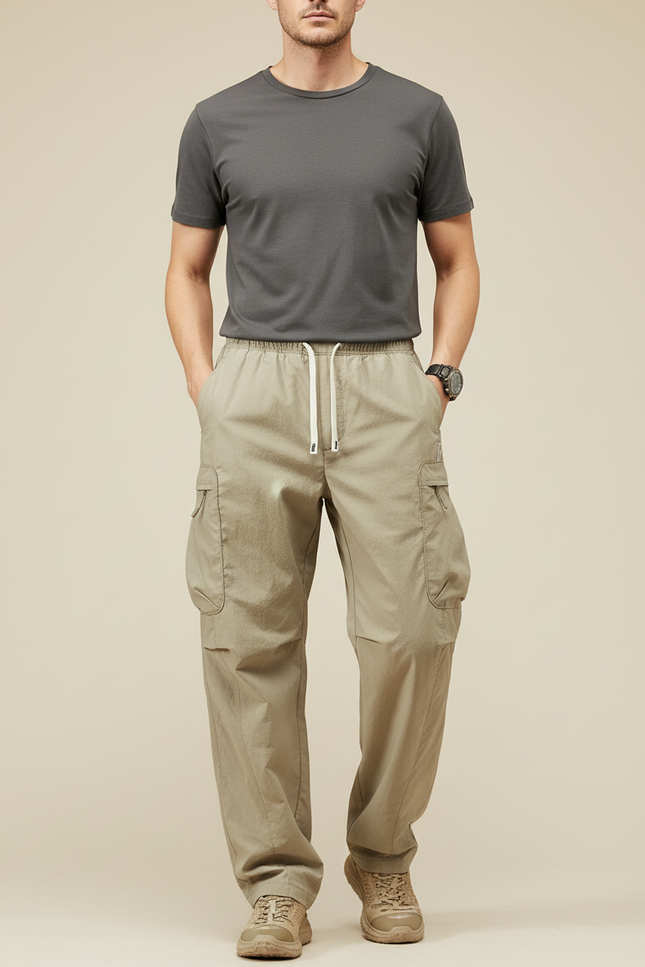 Pantalon Cargo Beige Ample Léger Décontracté Homme - Polyester