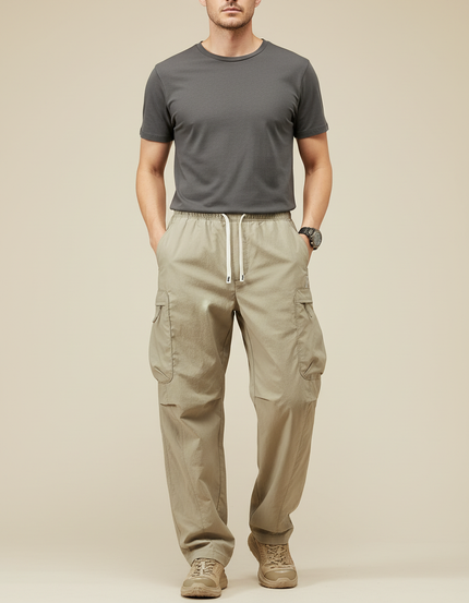 Pantalon Cargo Beige Ample Léger Décontracté Homme - Polyester