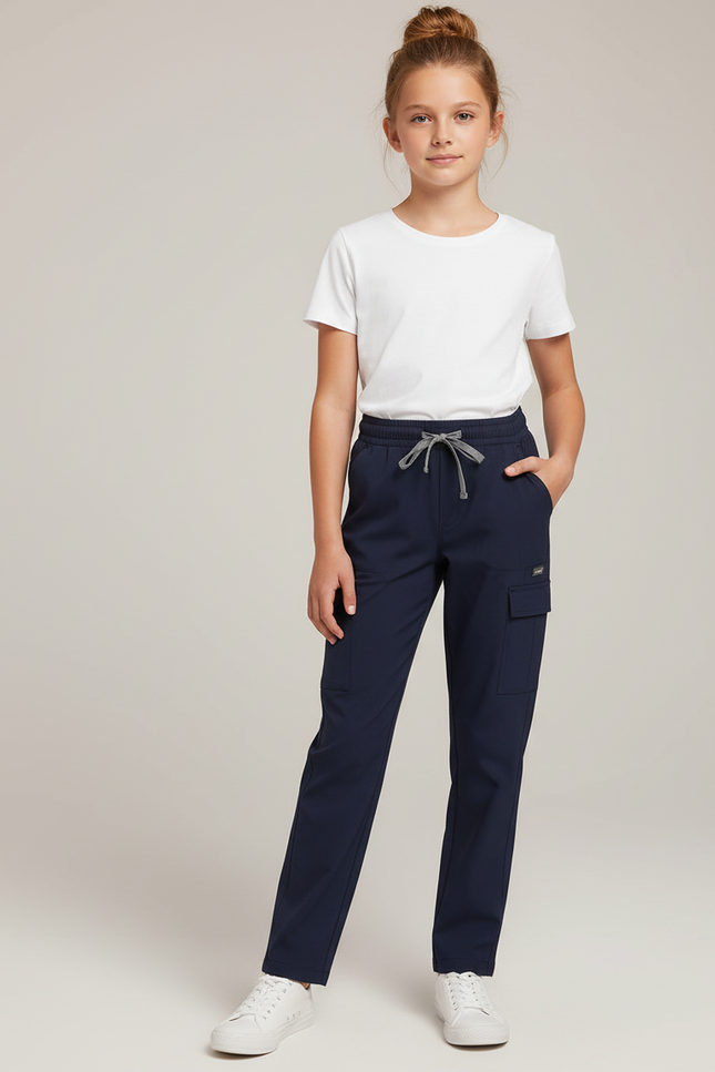 Pantalon Cargo Bleu Marine Cordon Élastique Enfant - Polyester