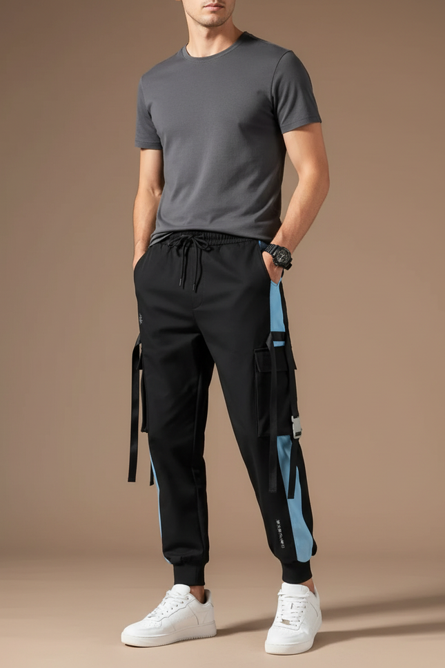 Pantalon Cargo Avec Sangle Homme - Noir Polyester