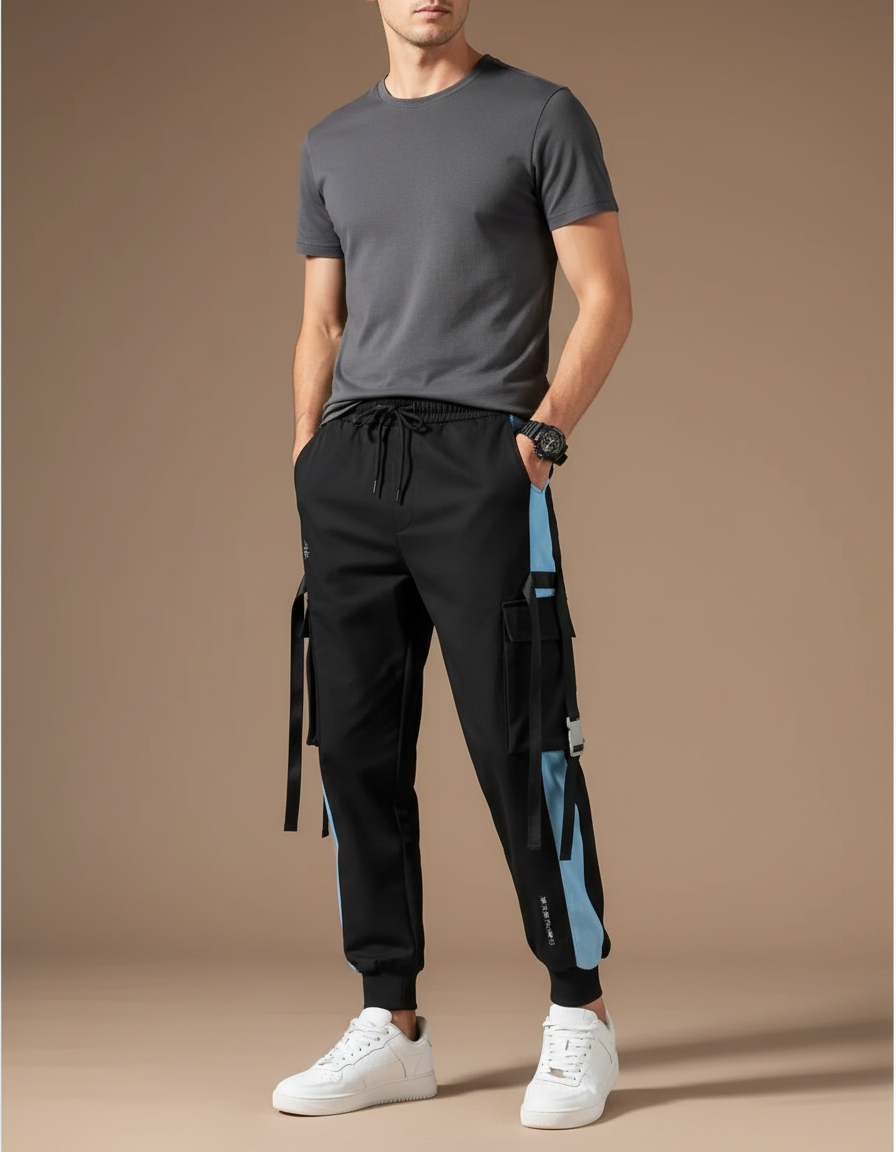 Pantalon Cargo Avec Sangle Homme - Noir Polyester