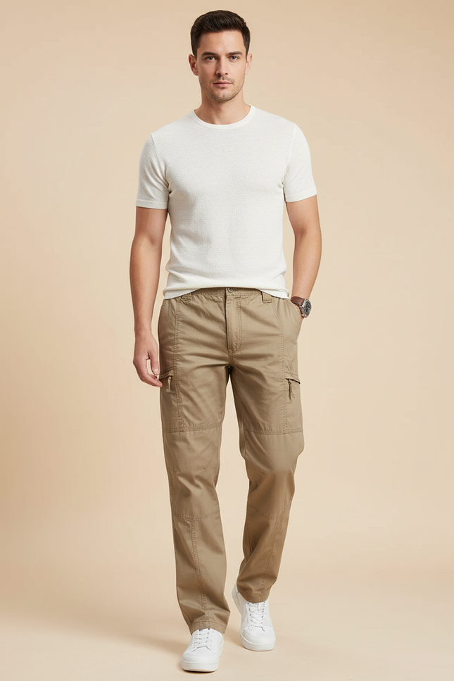 Pantalon Cargo Homme Kaki Coton Multi-Poches Décontracté - Toile