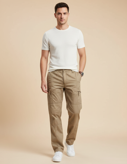 Pantalon Cargo Homme Kaki Coton Multi-Poches Décontracté - Toile