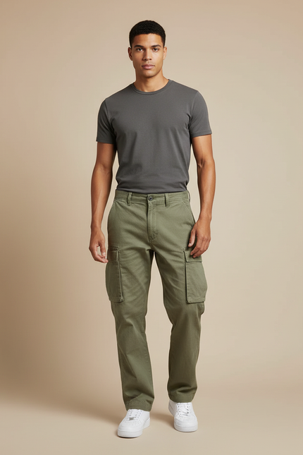 Pantalon Homme Cargo Kaki - Toile