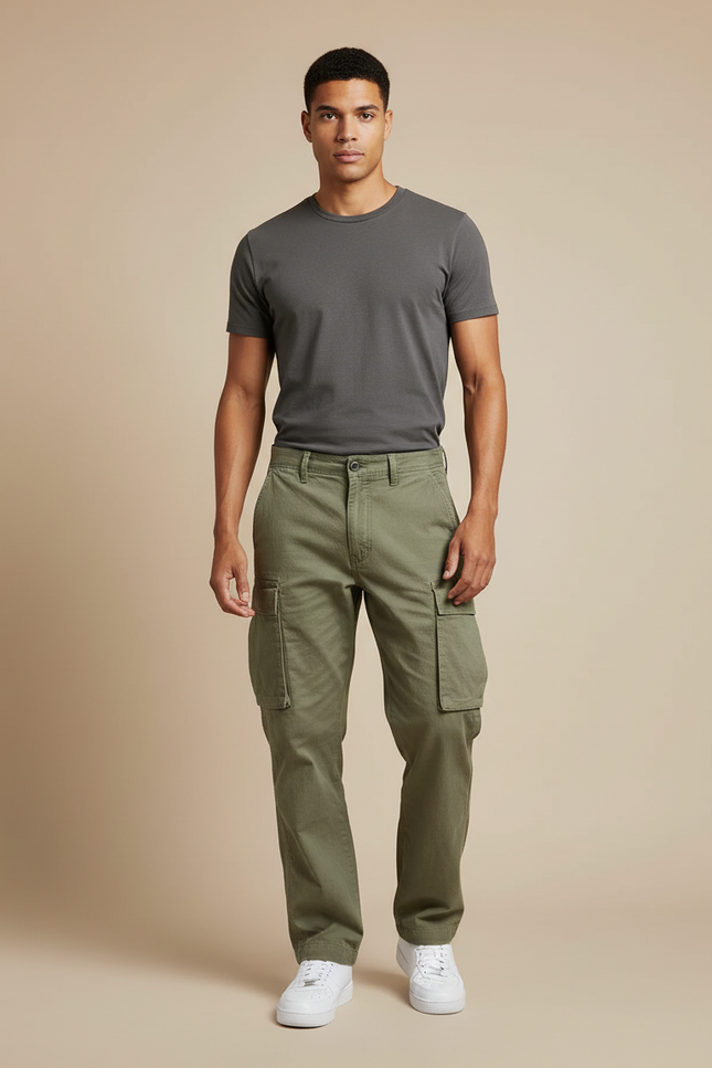Pantalon Homme Cargo Kaki - Toile
