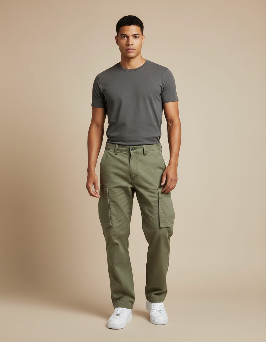 Pantalon Homme Cargo Kaki - Toile