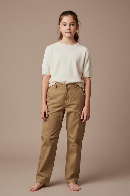 Pantalon Cargo Kaki Coton Ample Multipoches Décontracté Enfant
