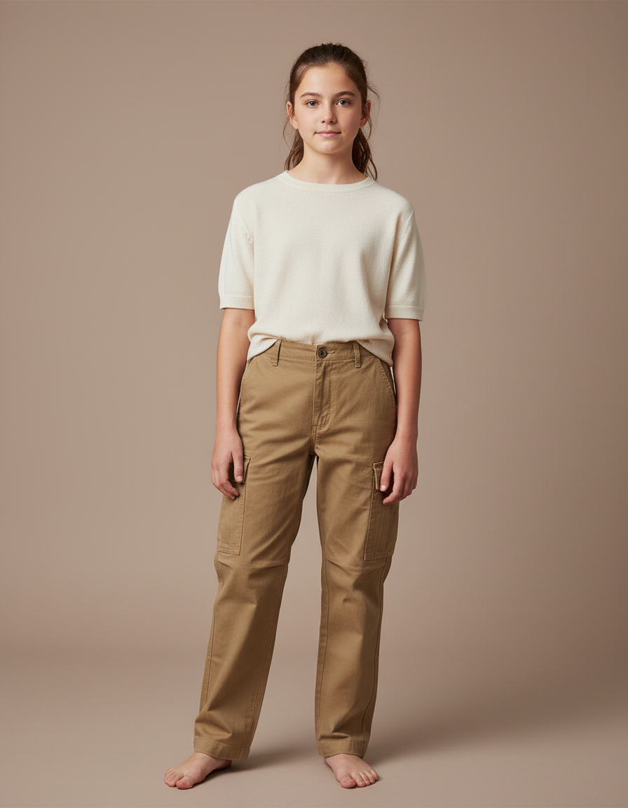 Pantalon Cargo Kaki Coton Ample Multipoches Décontracté Enfant