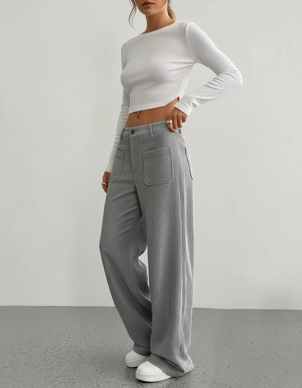 Pantalon Cargo Gris Côtelé Ample Décontracté Poches - Cordé