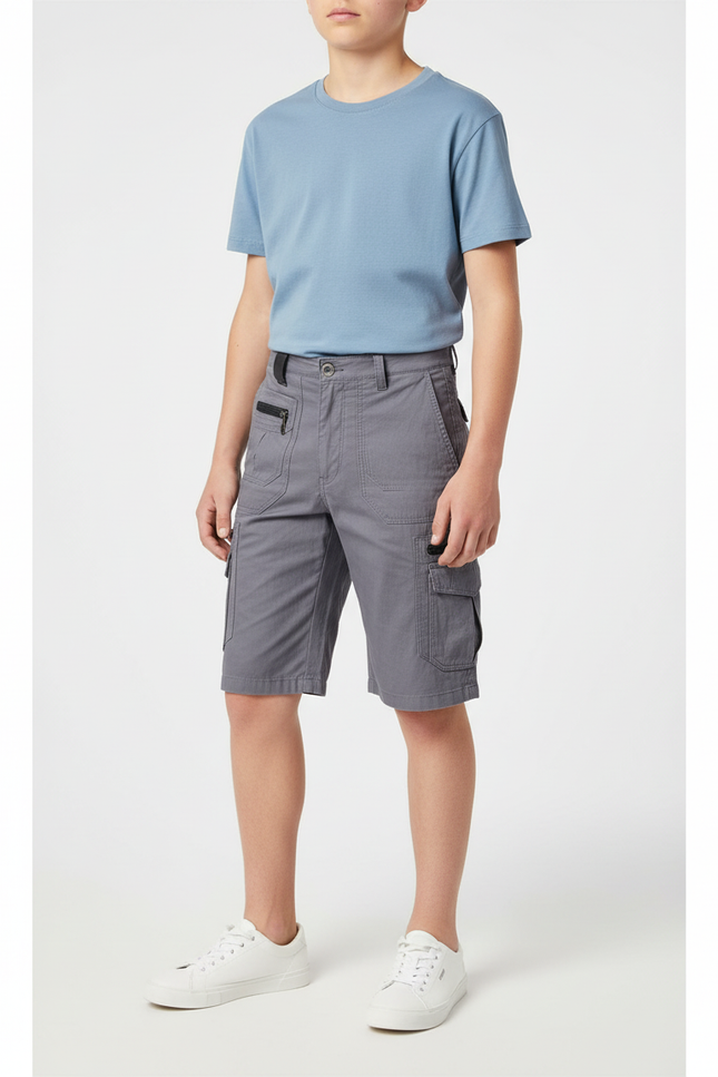 Pantalon Cargo Gris Coupe Droite Multipoches Enfant - Toile