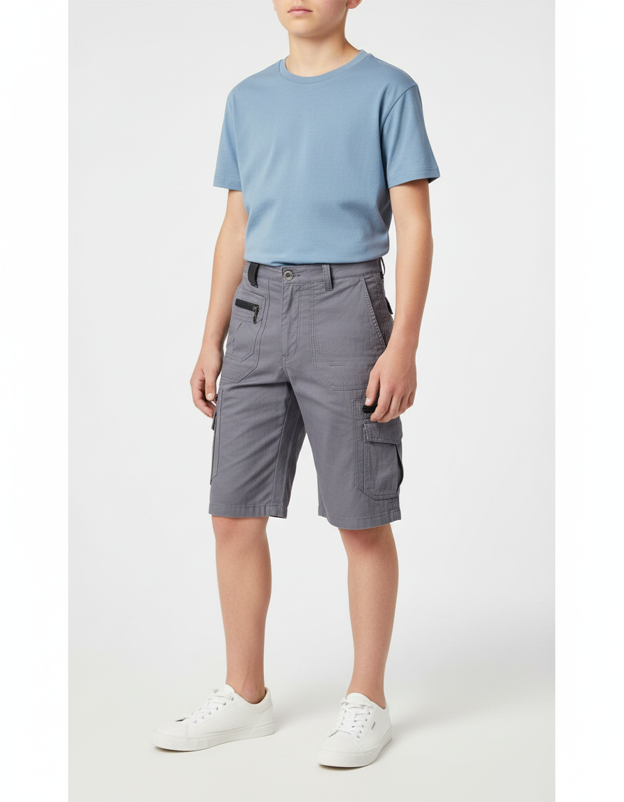 Pantalon Cargo Gris Coupe Droite Multipoches Enfant - Toile