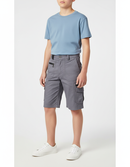 Pantalon Cargo Gris Coupe Droite Multipoches Enfant - Toile