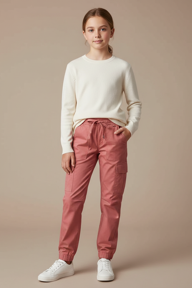Pantalon Cargo Rose Coton Jogger Multi-Poches Enfant
