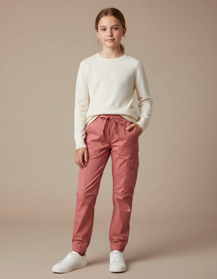 Pantalon Cargo Rose Coton Jogger Multi-Poches Enfant