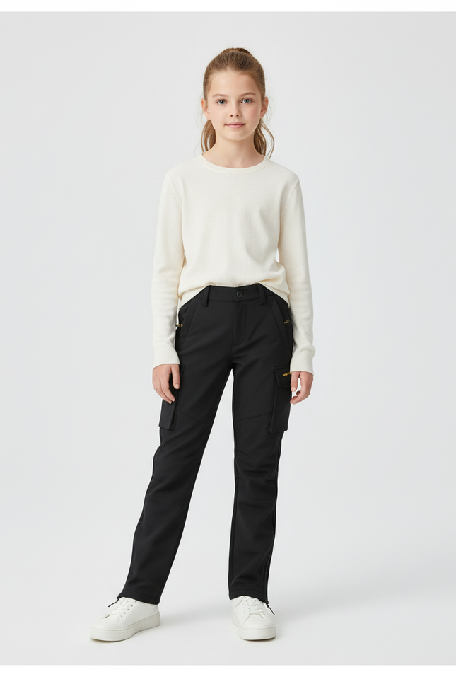 Pantalon Cargo Noir Coupe Droite Décontracté Enfant - Polyester