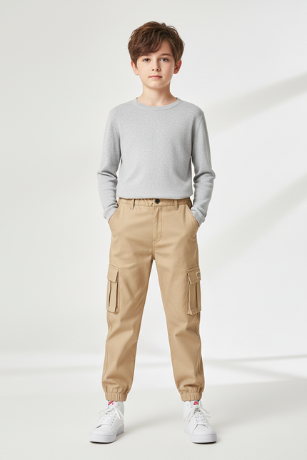 Pantalon Cargo Beige Décontracté Multipoches Enfant - Coton