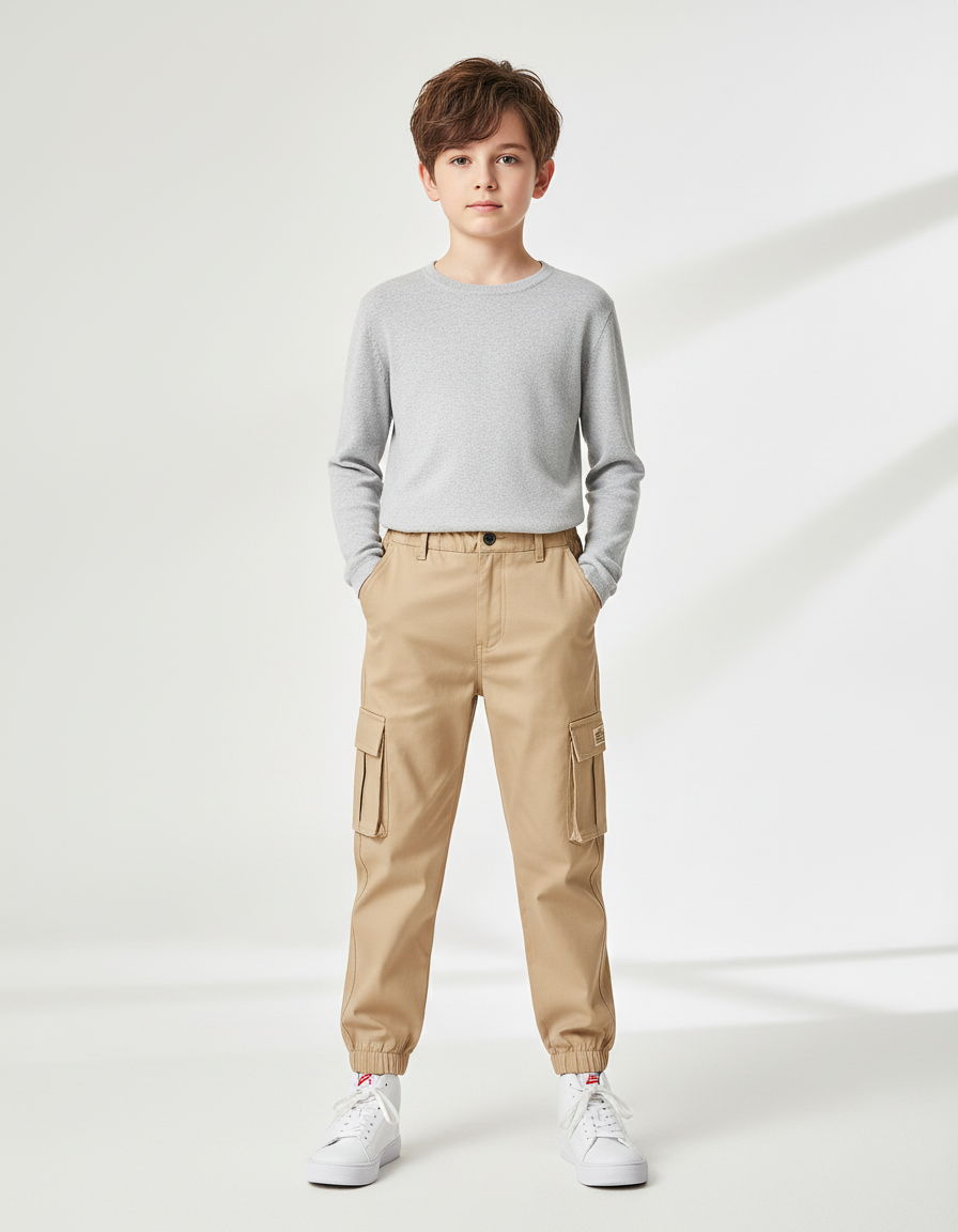 Pantalon Cargo Beige Décontracté Multipoches Enfant - Coton