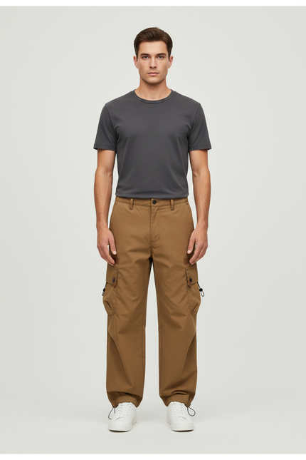 Pantalon Cargo Marron Ample Décontracté Homme Coton - Gabardine