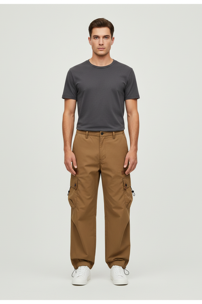 Pantalon Cargo Marron Ample Décontracté Homme Coton - Gabardine