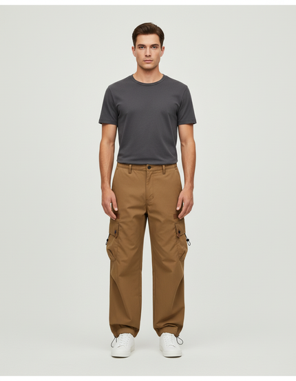 Pantalon Cargo Marron Ample Décontracté Homme Coton - Gabardine