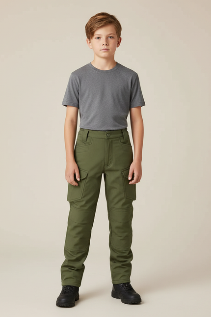 Pantalon Cargo Vert Militaire Enfant Multipoches Résistant - Kaki Toile